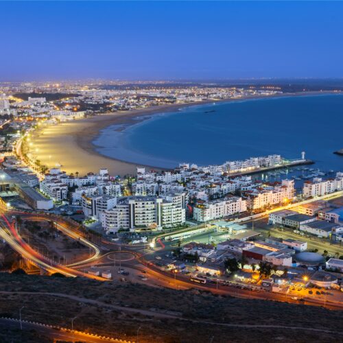 An evening shot of the seacoast in Agadir