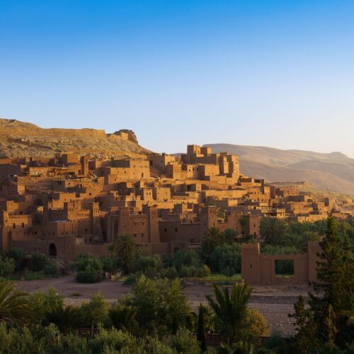 A scenic view of Ait Benhaddou (fortified village) at sunrise,Morocco